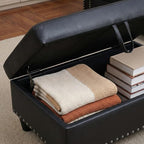 Sectional Couches for Living Room with Movable Chaise & Storage Ottoman - 97.5" Leather L Shaped Couches for Living Room Apartment, Home Modular Sectional Sofas with Cup Holder, Black