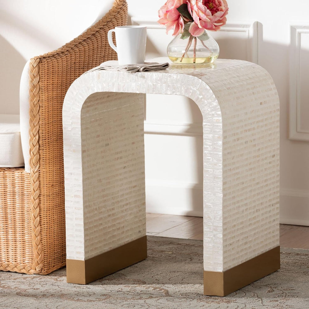 Bali & pari Carlyn Coastal Beige and White Mother of Pearl Capiz Shell En...