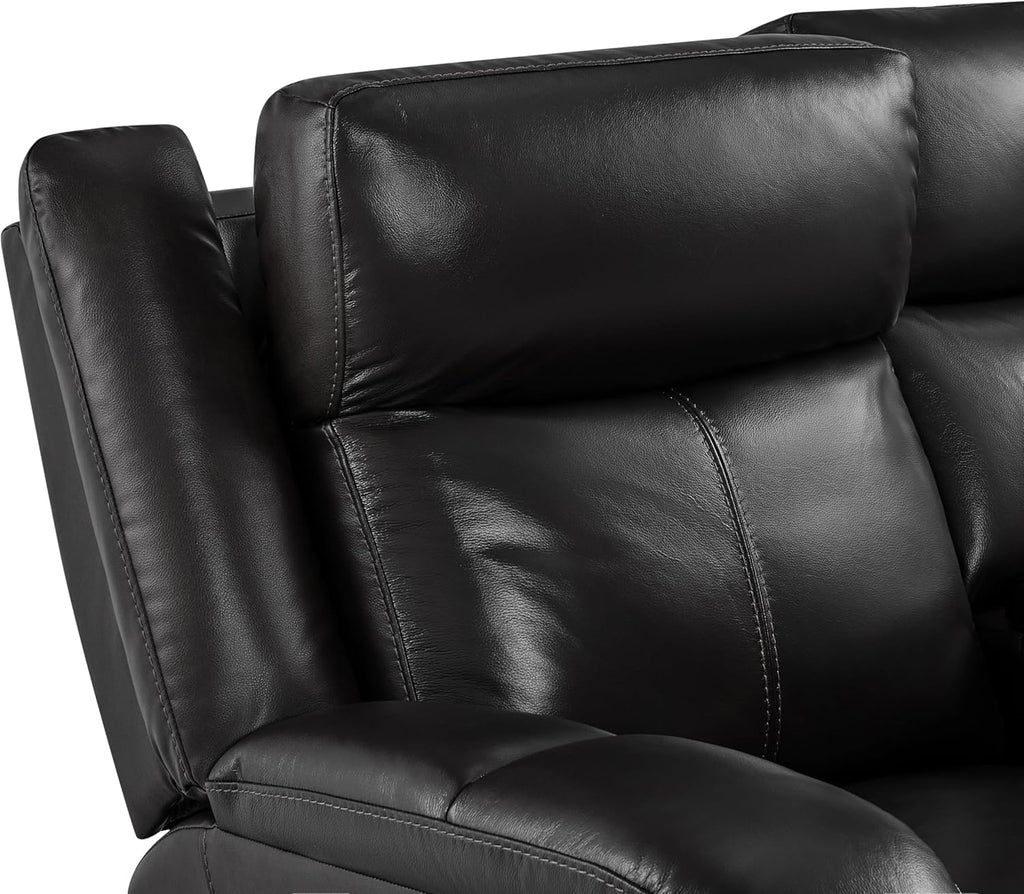 Watson & Whitely Genuine Leather Power Loveseat Recliner Sofa, 2 Seat Wall Hugger Reclining Sofa with Power Headrest & Charging Ports, Dual Recliner Sofas for Living Room, RV, Black