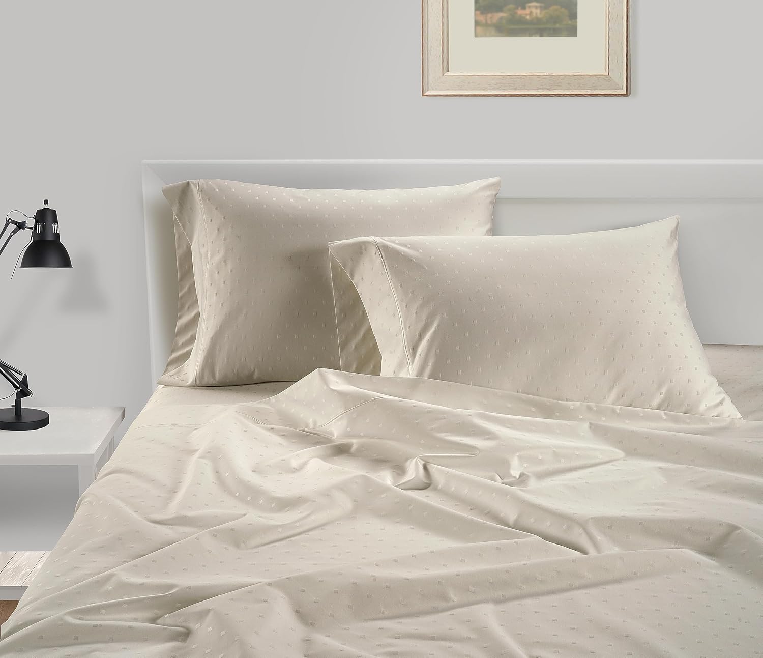 LANE LINEN Pillow Case Covers King, Set of 2, 100% Egyptian Cotton Sateen, Soft Cool & Smooth 1000 Thread Count Pillow Cases - Swiss Dot - Ivory