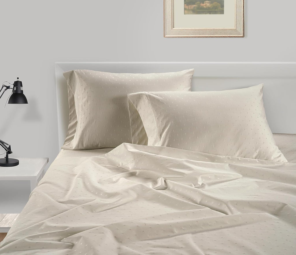 LANE LINEN Pillows Queen Size Set of 2, Soft 100% Egyptian Cotton, Cool & Smooth Pillow Cases - Swiss Dot - Ivory