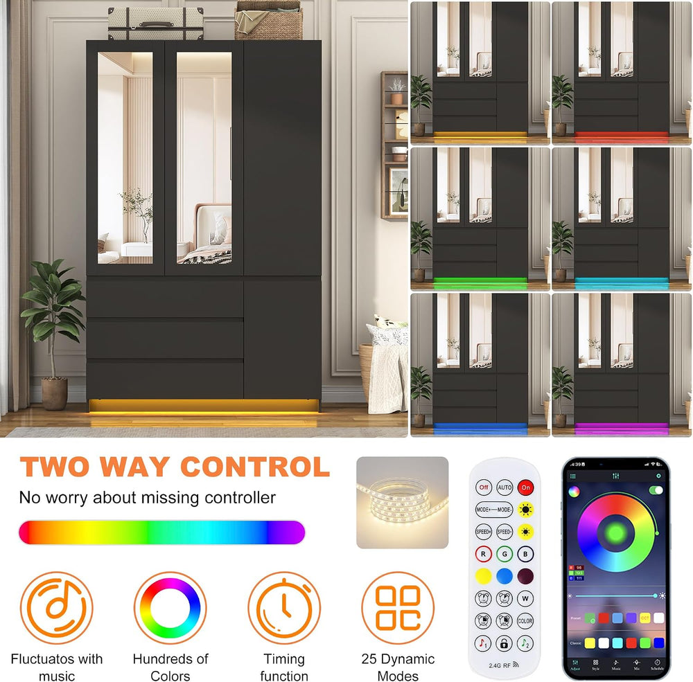 75"H Tall Modern 3 Doors Wooden Armoire Wardrobe Closet with 3 Drawers &...