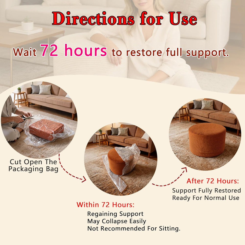 Thgonwid Round Ottoman Pouf, Plush Corduroy Foot Stool with High-Density Memo...