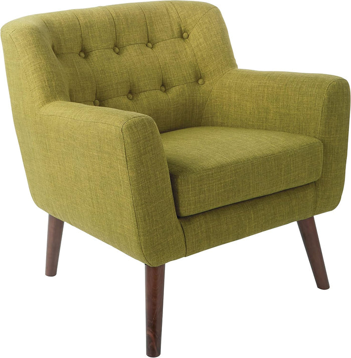 OSP Home Furnishings Mill Lane Mid-Century Modern Armchair with Button Tufted Design and Spring Cushion Support, Green Fabric