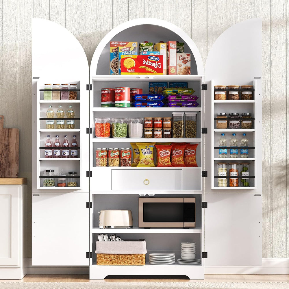 Virubi 72" Tall Arched Kitchen Pantry Cabinet, Fluted Storage Cabinets w...