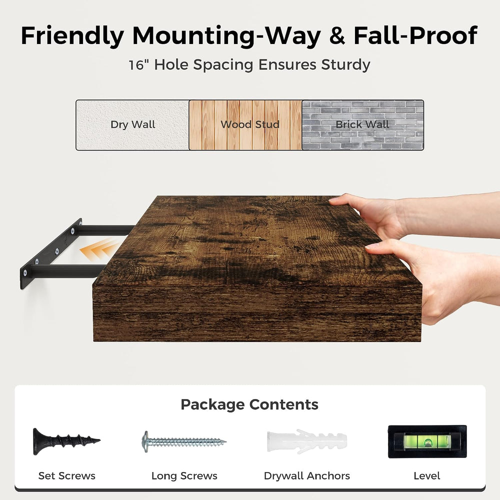 12 Inch Deep Floating Shelves, 24 x 12 Floating Shelf for Books, Rustic Wood ...