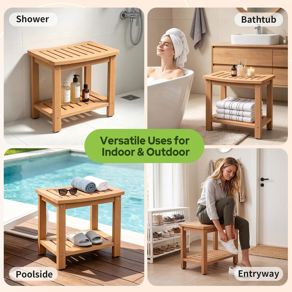 Psilvam 21" Poly Lumber Shower Bench Seat, Waterproof Shower Stool, Teak