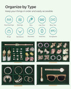 SONGMICS Jewelry Box Organizer with Glass Lid, 4-Layer Jewelry Storage, with 3 Drawers, Modern Style, Christmas Gift, 6 x 9.9 x 8.5 Inches, Forest Green and Gold Color UJBC161G01