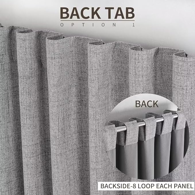 Joydeco Natural Linen Curtains 90 inch Length 2 Panels Set Burg 100% Blackout Patio Door Curtain Room Darkening Sliding Door Curtains Thermal Insulated Back tab Rod Pocket(105x90 inch, Light Grey)
