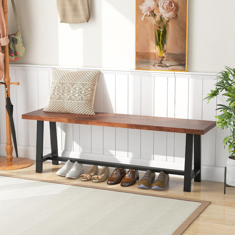 GIANTEX 60” Rectangular Wood Dining Bench, 3 Person Entryway Shoe Bench with ...