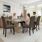 LSSPAID Dining Chairs Set of 6, Modern Comfy Linen Upholstered Parsons Dining Room Chairs with Bronze Nail Head Trim and Brushed Solid Wood Legs, Coffee