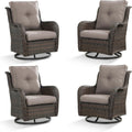 Wicker Rocking Chair Swivel Chairs - 4 Piece Rocker Patio Chairs Set Rattan Rocking Chair for Outdoor Porch Deck Garden Backyard(Brown/Grey)