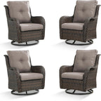Wicker Rocking Chair Swivel Chairs - 4 Piece Rocker Patio Chairs Set Rattan Rocking Chair for Outdoor Porch Deck Garden Backyard(Brown/Grey)
