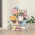 KINGBOARD Clothes Drying Rack, Collapsible Drying Rack Clothing with 11 Poles, 3-Tier Laundry Drying Rack, Small Clothes Drying Rack Foldable for Baby Clothes Sock Towel, 25lb Capacity, White