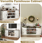 XVD 75" Farmhouse Coffee Bar with Charging Station, Sideboard Buffet with Large Storage, Wood Storage Cabinet with Adjustable Shelves for Kitchen, Living Room, Rustic White