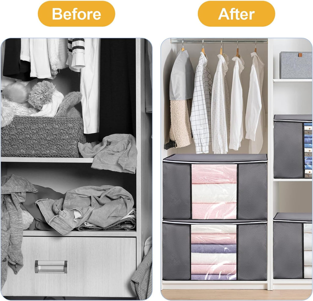 2 Pack Clothes Storage Bags, 90L Large Blanket Storage Bag Comforter Storage Bin with Reinforced Handle and Lid Foldable Closet Organizer and Storage Containers for Bedding Pillows Sheets and Duvet