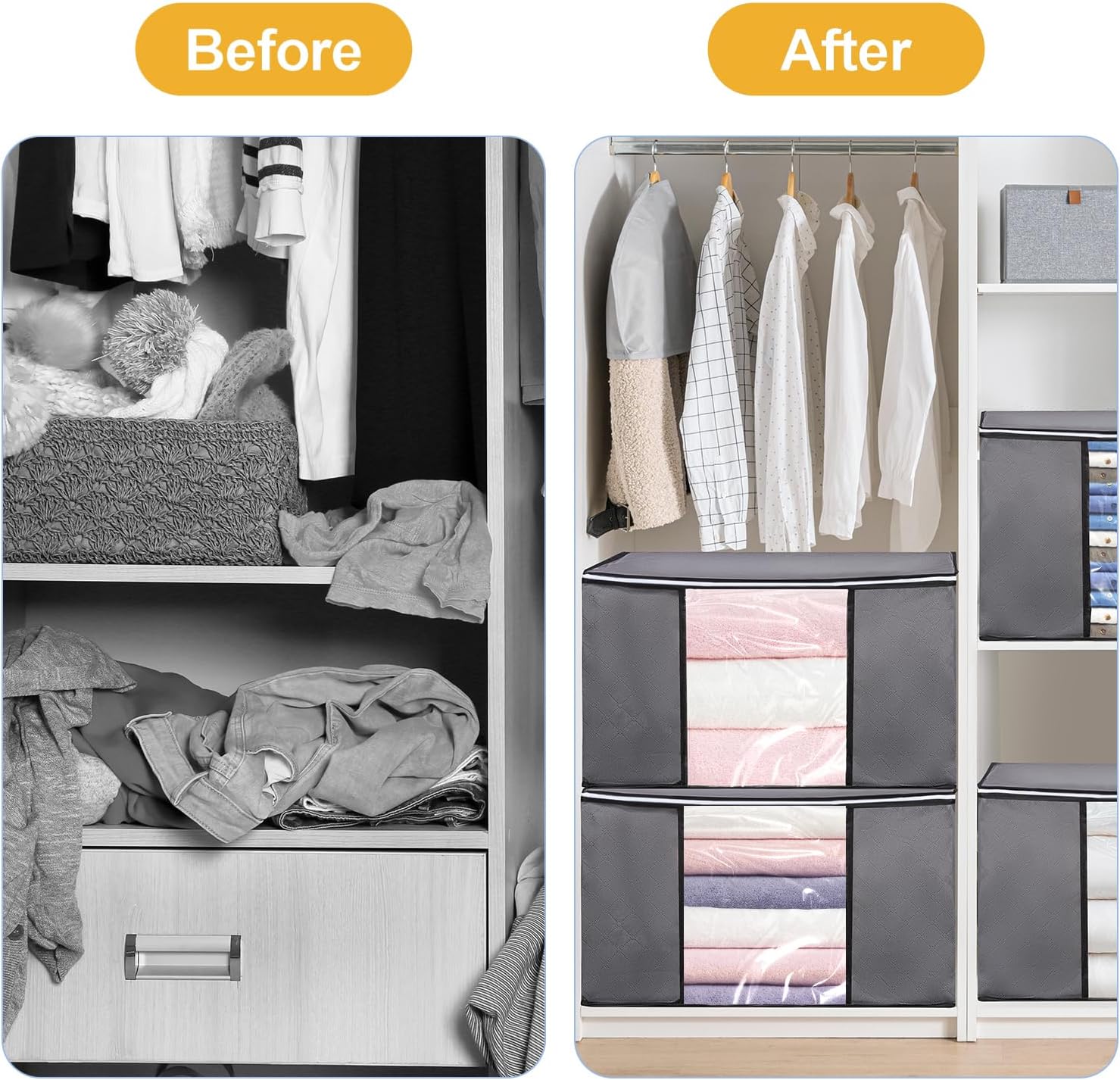 2 Pack Clothes Storage Bags, 90L Large Blanket Storage Bag Comforter Storage Bin with Reinforced Handle and Lid Foldable Closet Organizer and Storage Containers for Bedding Pillows Sheets and Duvet