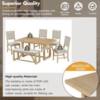Merax Farmhouse Wood 6-Piece Dining Set, 59.6 inch Rectangular Table, 4 Upholstered Chairs and 1 Bench for Kitchen, Natural