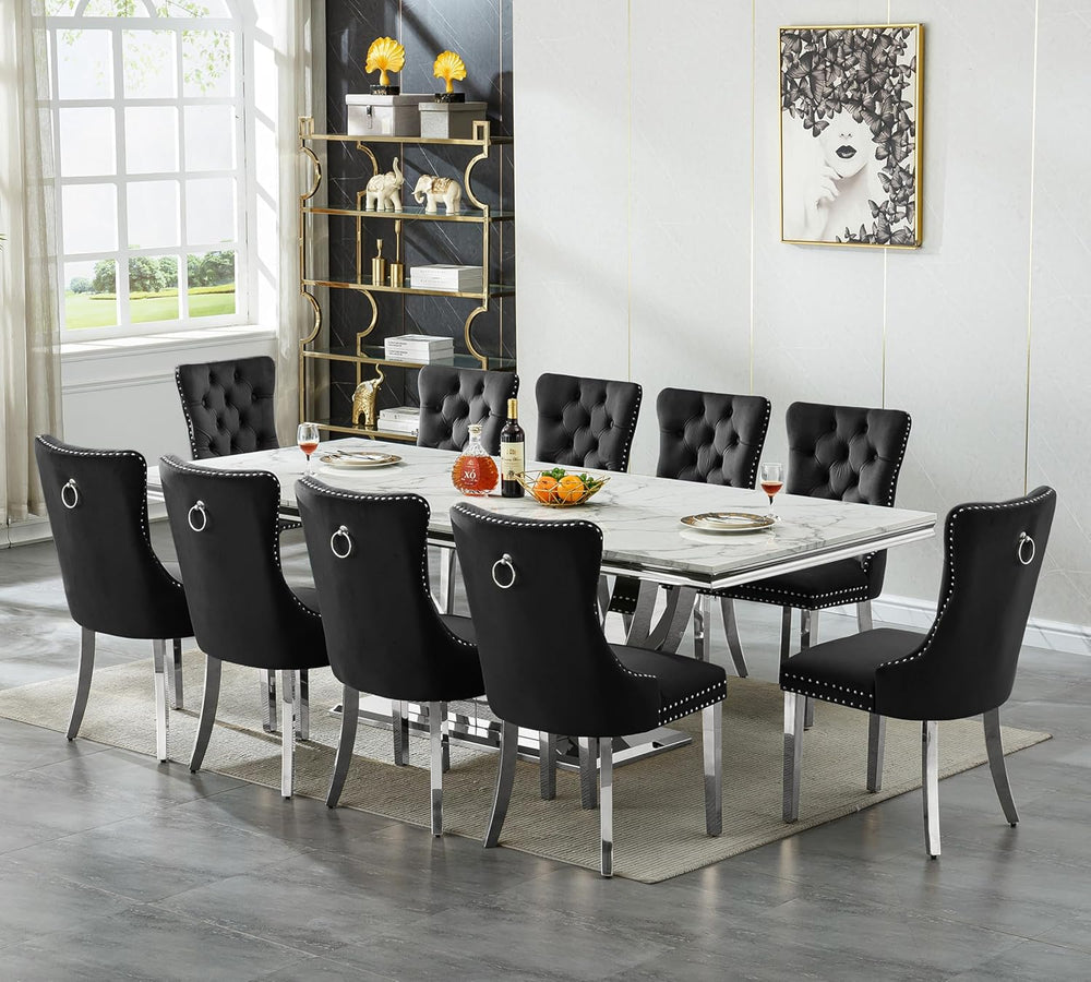 94.5" Large Dining Table for 10-12 People, Modern White Rectangle Kitche...