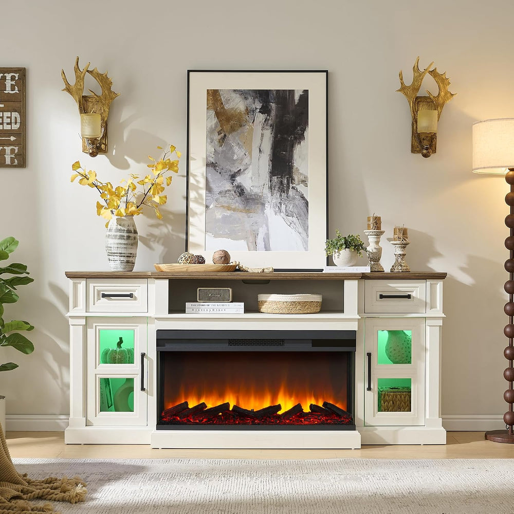 3-Side Fireplace TV Stand for up to 80 Inch TV, LED Entertainment Center with...