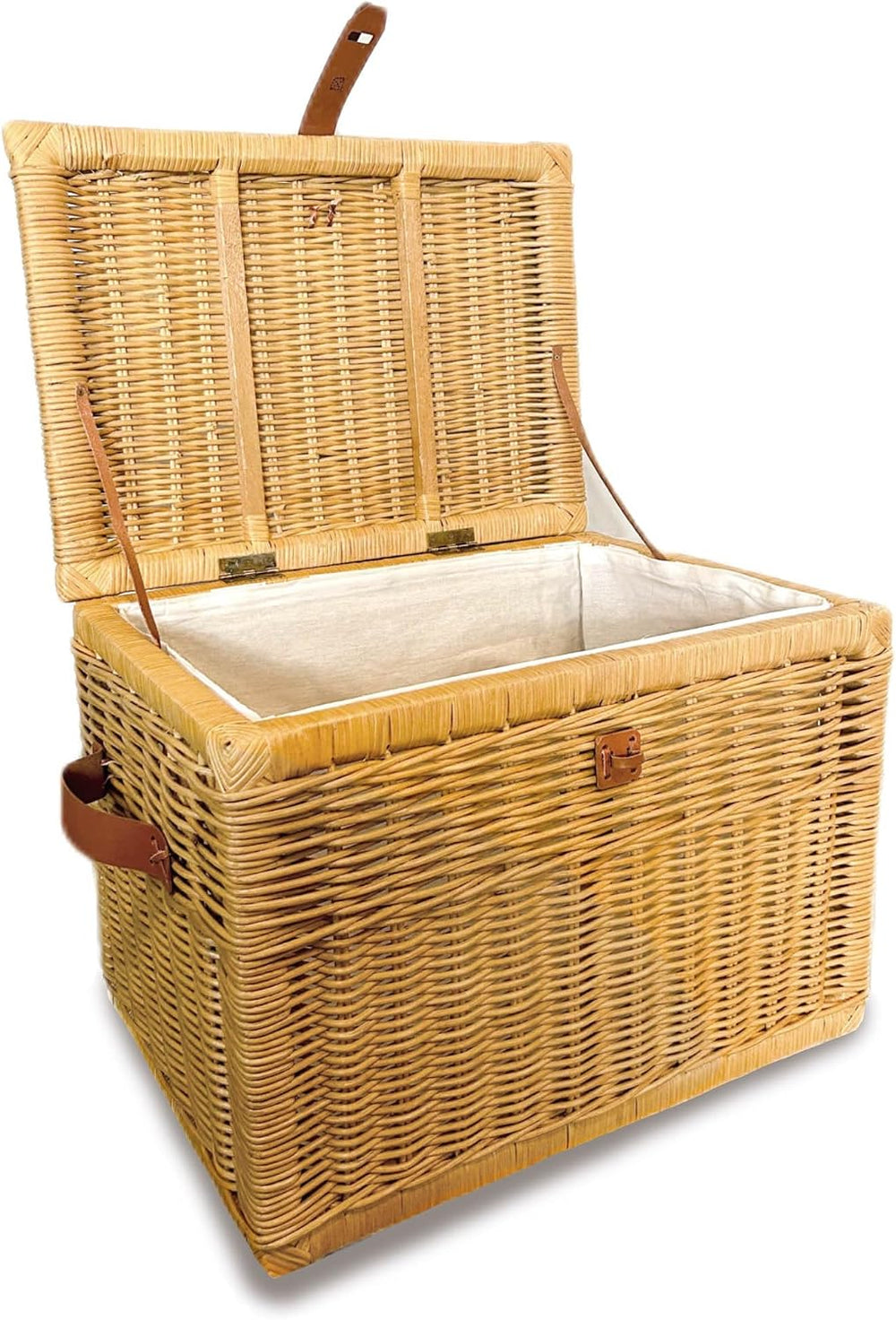 The Basket Lady Deep Wicker Storage Trunk, L, Sandstone | Outside: 24" L...
