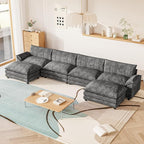 Furniwell 159" Modern Couches Sectional Sofa with Movable Ottoman, U Shaped Sofa Couch with Comfy Chenille and Deep Seat, 4-Seat Cloud Couch for Living Room, Bedroom and Apartment