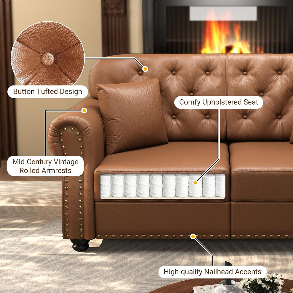 KEIKI 2-Piece Chesterfield Sofa Set with 1 Faux Leather 3-Seater Sofa & 1...