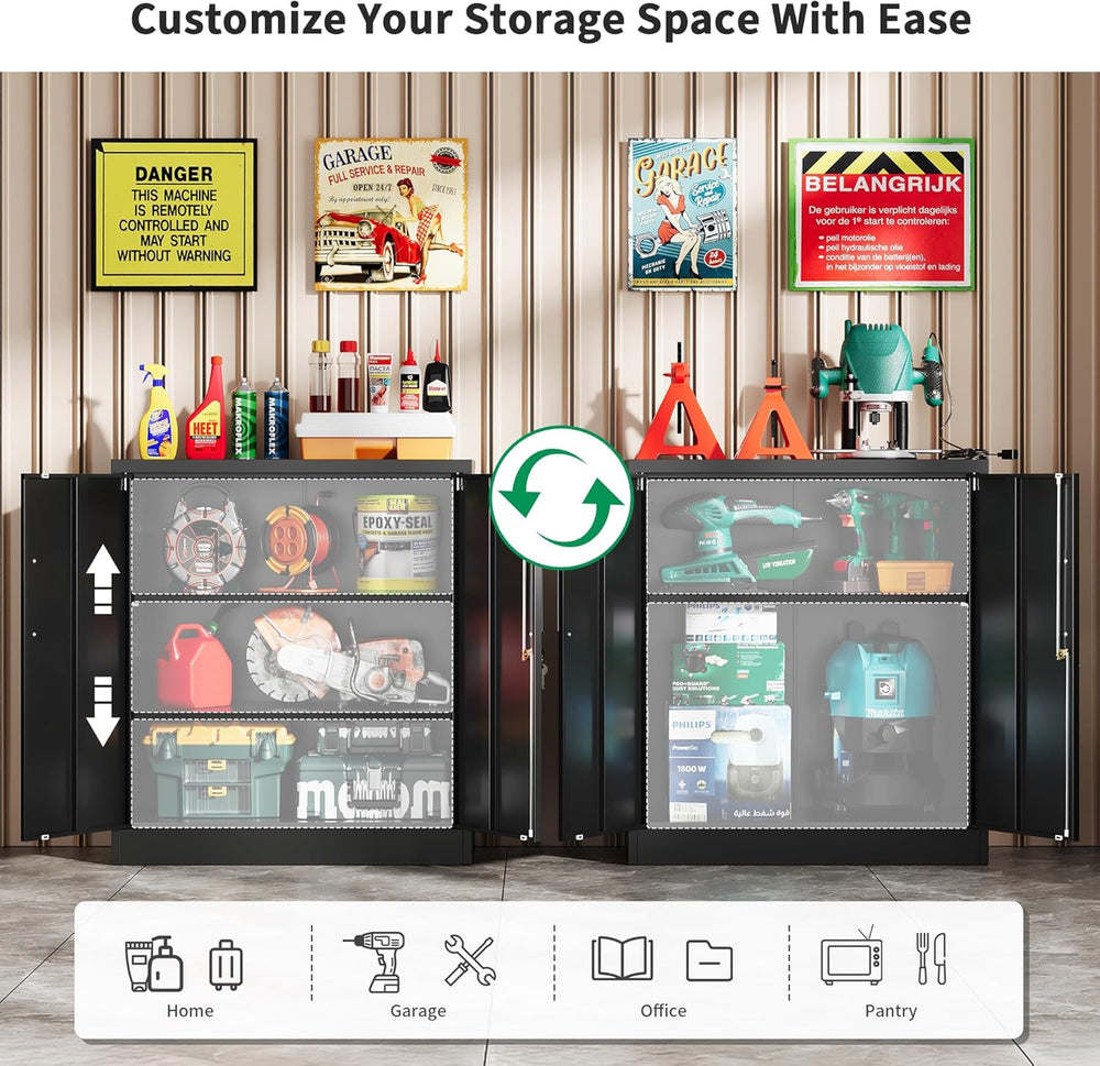 Metal Storage Cabinet with Locking Doors, 35.4" Steel Locker Organizer w...