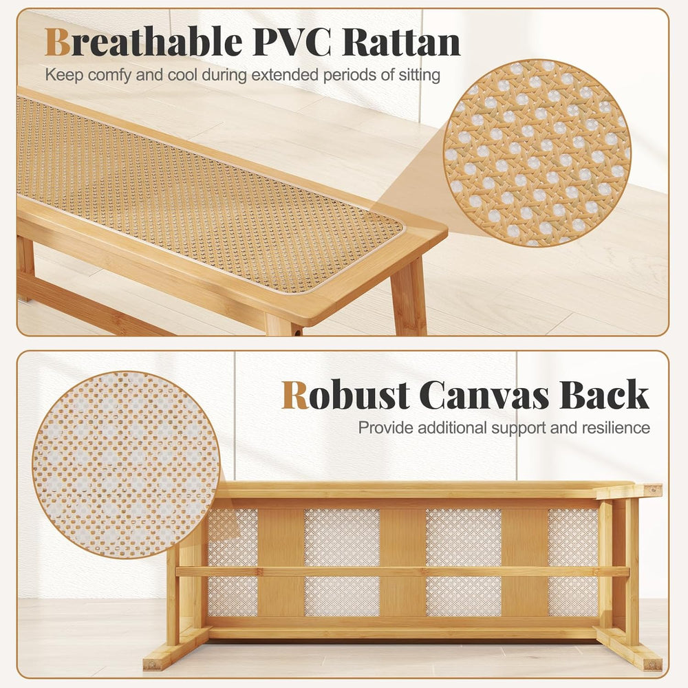Giantex 39.5" Bamboo Dining Bench with Handwoven Rattan Seat, 600lbs Cap...