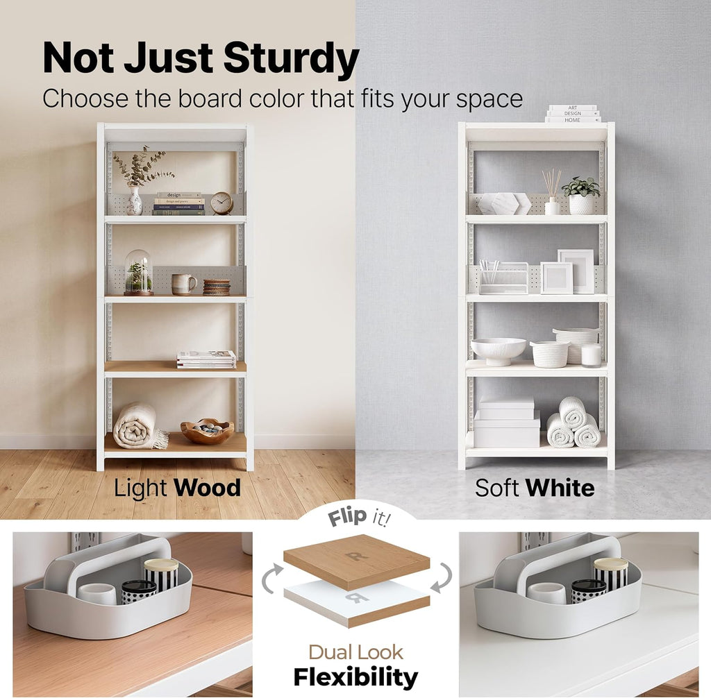 House White 32" W 5 Tier Rolling Pegboard Storage Cart Wheels | Rolling utility cart with lockable wheels and pegboards for kitchen, laundry, pantry and garage storage