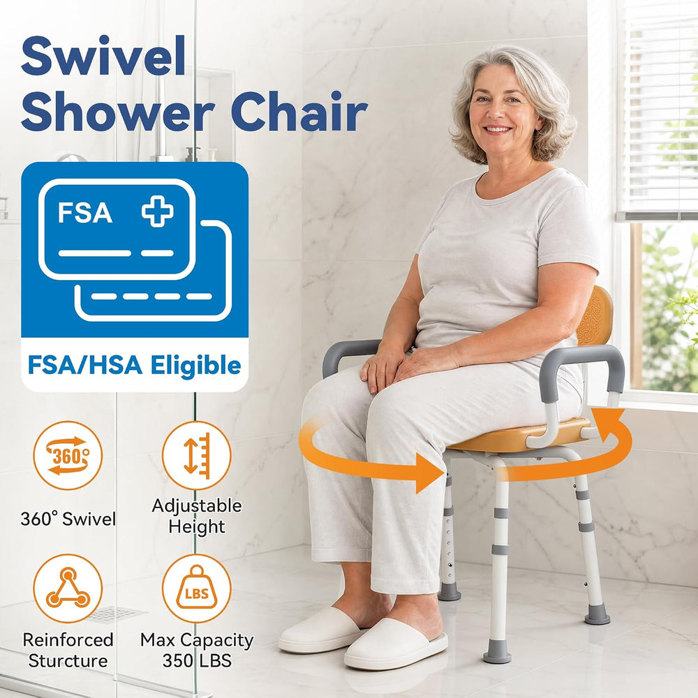 Loyoda Swivel Shower Chair with Removable Arms & Back, Fits Any Bathrooms