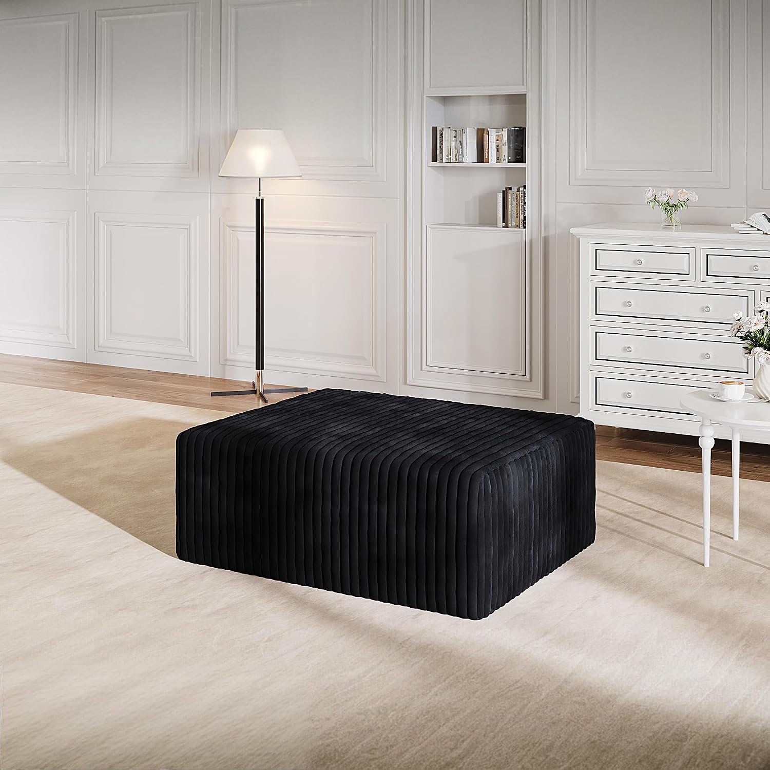 39" L Shape Sectional Sofa Ottoman, Boneless Oversized Chaise Modular Ottoman Couches for Living Room, Office, Apartment (Black)