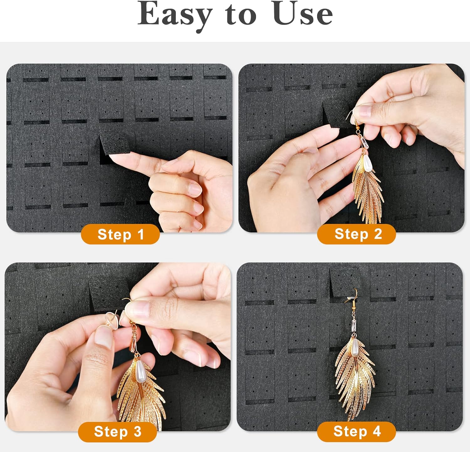 Lolalet Hanging Earring Holder Organizer with 20 Hooks for Women, Earring Organizer Wall Earrings Hanger Pierced Earring Storage, Felt Stud Earring Display, 608 Holes for Earrings - Black, 1 Pack