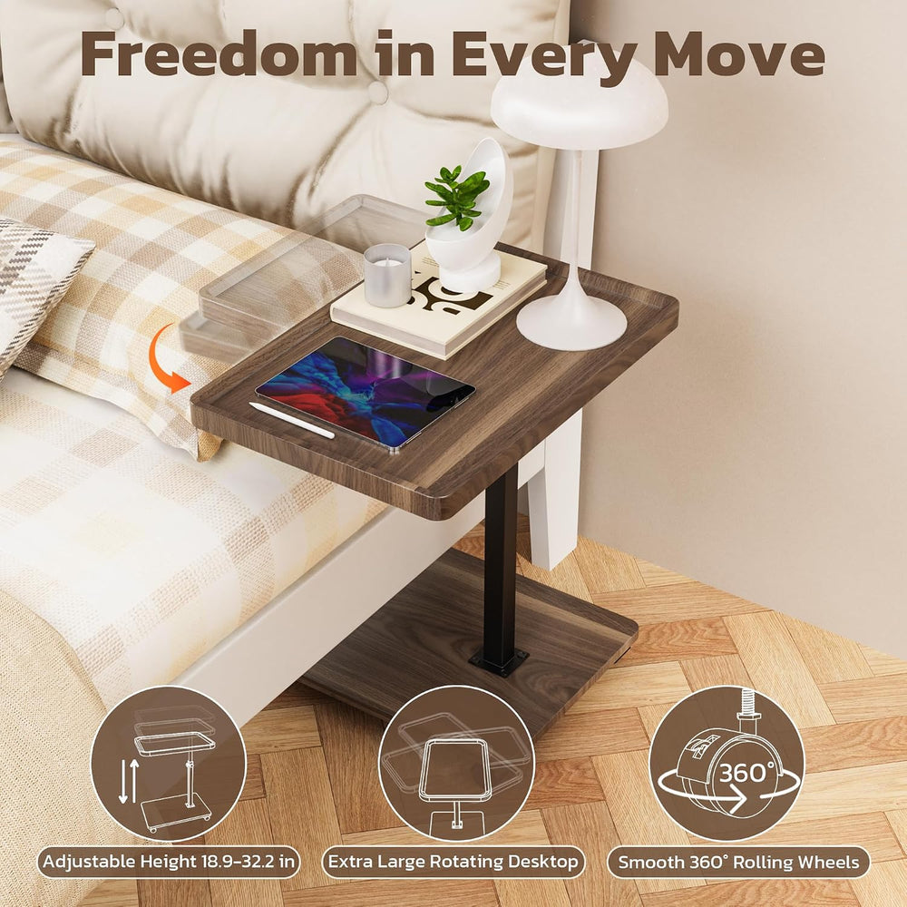 Large C-Shaped End Table, Swivel TV Tray, Couch Side Table Wood | Adjustable ...