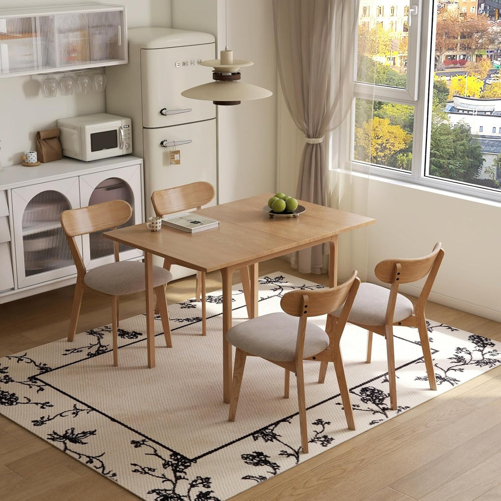 31"-47" Foldable Dining Table and Chairs Set for 4, Solid Wood Exte...