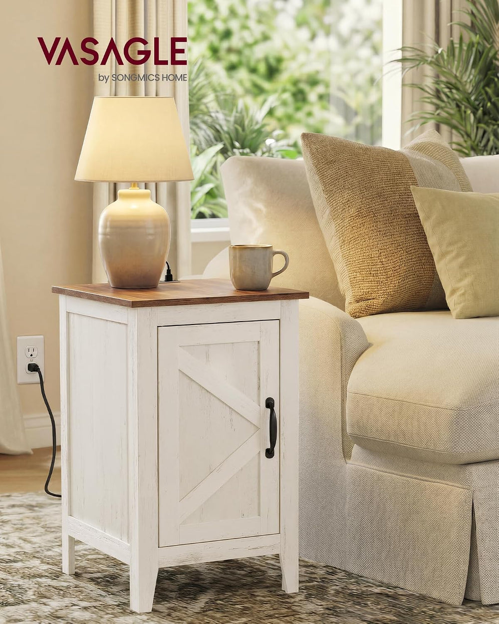 VASAGLE LIRY Collection - End Table with Charging Station, Side Table with St...