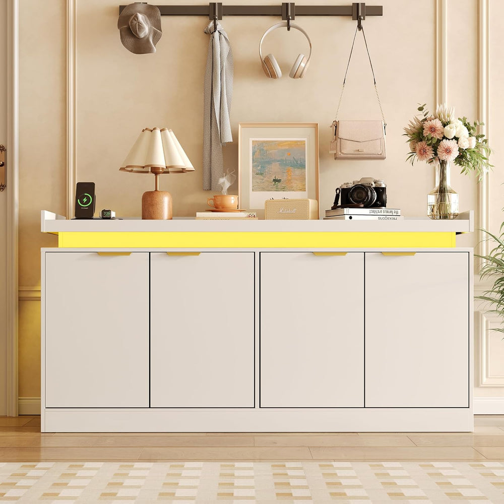 knoworld LED Sideboard Buffet Cabinet with Storage, 63'' Large Kitche...