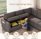 Vesgantti 88.4" Corduroy Sectional Sleeper Sofa with Pull Out Bed, Brown | 5 Seater Modular Couch with Storage, Comfy L Shaped Cloud Couches for Living Room, Bedroom, Apartment, Easy to Assemble