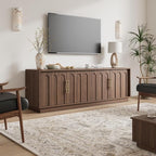 TV Stand for 75 Inch TV, Mid Century Modern TV Stand with Arched Design, Wood Grain Finish, Media Console with Adjustable Shelves, 67" Entertainment Center for Living Room Bedroom, Walnut