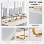 AZmac Modern Leather Dining Chairs Set of 8,Armless Kitchen Chairs,Dining Room Chairs with Upholstered Padded Seat and Sturdy Golden Legs for Dining Room,Kitchen (Set of 8, Light Grey-Gold Leg)