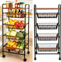 SWEETBLOOM Fruit Vegetable Storage Cart for Kitchen, 5-Tier Vegetable Stand Rack with Pull-Out Fruit Baskets, Rolling Snack Cart with Wood Top for Pantry, Living Room, Bathroom