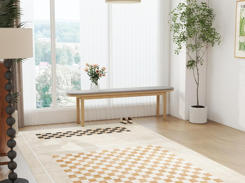 63" Dining Bench Rubber Wood for 6-8 Person,Bedroom Bench,Window Bench,E...
