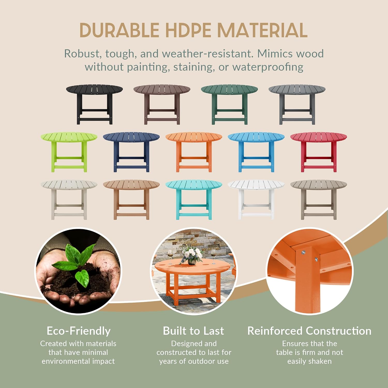 WestinTrends Malibu Low Outdoor HDPE Round Patio Coffee Table, Orange