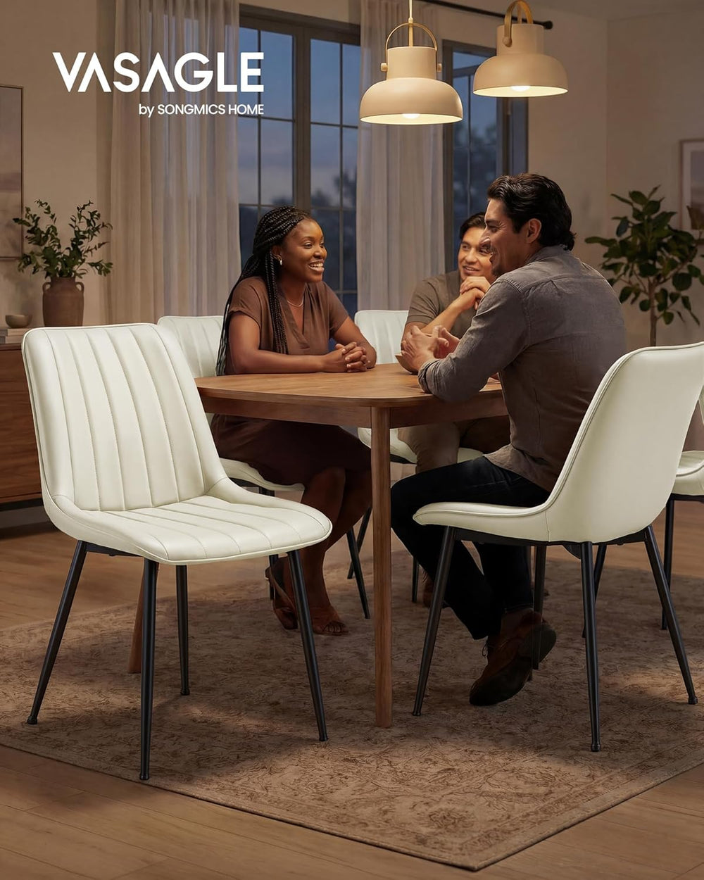 VASAGLE Dining Chairs Set of 4, Upholstered Kitchen Chairs, Synthetic Leather...