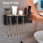iHave Toothbrush Holders Bathroom Accessories with Toothpaste Dispenser, 4 Cups Toothbrush Holder Wall Mounted Bathroom Decor