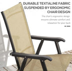 Outsunny Set of 4 Patio Folding Chairs, Stackable Outdoor Sling Patio Dining Chairs with Armrests for Lawn, Camping, Dining, Beach, Metal Frame, No Assembly, Light Mixed Brown
