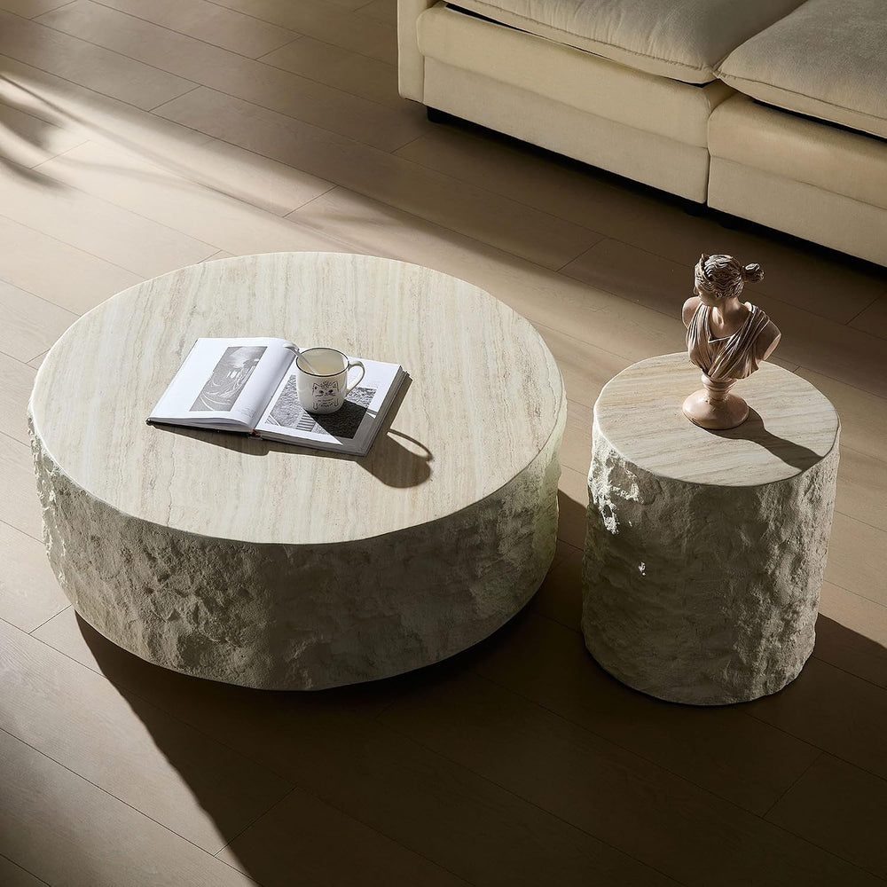 WILLIAMSPACE 15.75" Round End Table Side Table with Cement Stone Pattern...