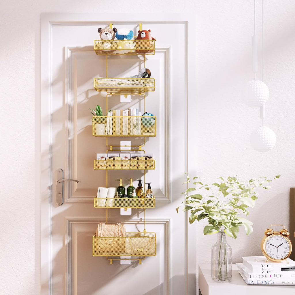 HapiRm Over Door Organizer Storage - Separable Door Organizer Hanging with 6 Metal Large Capacity Baskets for Bathroom Bedroom Kitchen Pantry Closet (Gold)