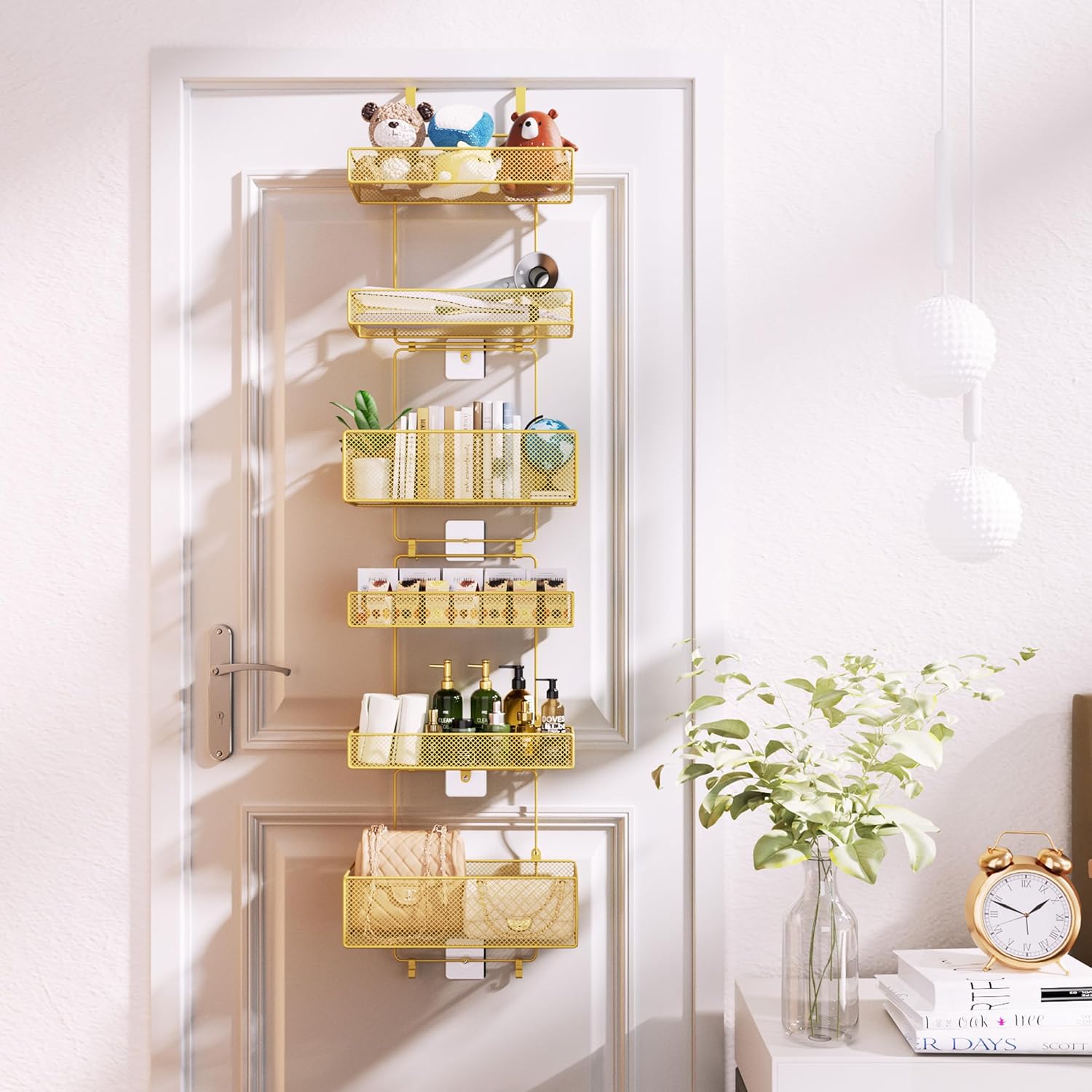 HapiRm Over Door Organizer Storage - Separable Door Organizer Hanging with 6 Metal Large Capacity Baskets for Bathroom Bedroom Kitchen Pantry Closet (Gold)