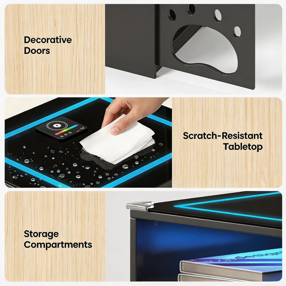 Cat House Night Cabinet with Charging Station & LED Lights, Modern Wooden...